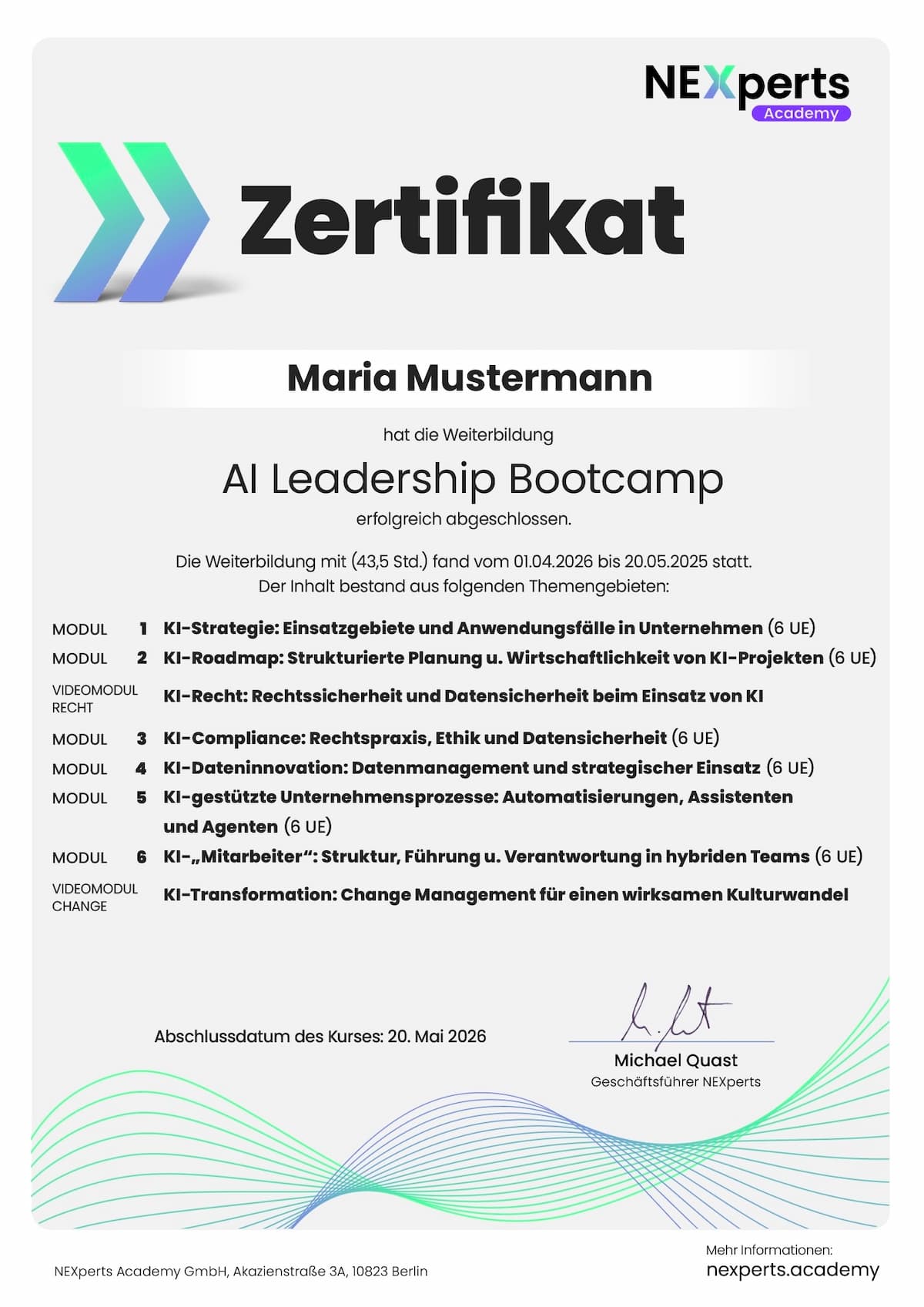 NEXperts Academy Zertifikat